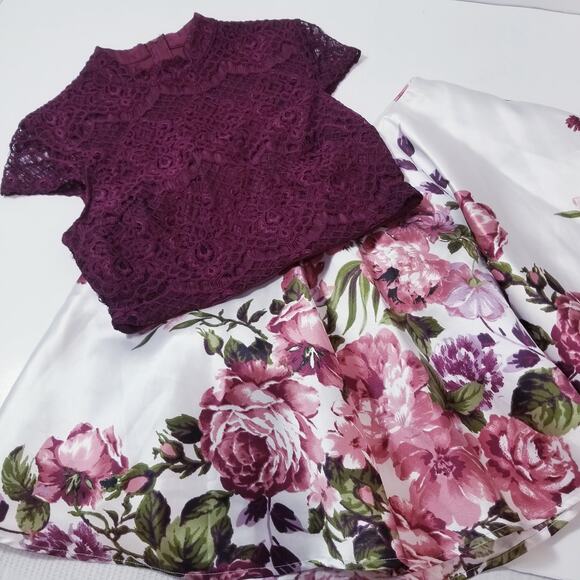 City Studio Lace Floral Print Blouse and Skirt Set Co-Ord Sets Co-Ord Sets - Picture 2 of 16